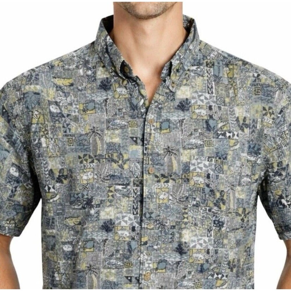 Columbia Button Up Shirt 2X Mens Fishing Tropical Print Short Sleeve